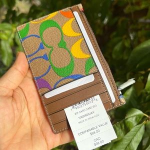 Coach Zip Card Case in Rainbow Signature Canvas